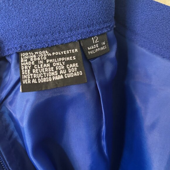 Vintage Blue Wool 98% Pencil Skirt Back Slit Lined Size 12 Academia Professional - Picture 9 of 9